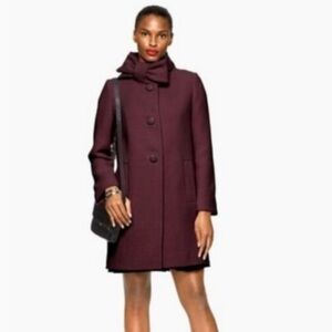 Kate Spade Deep Burgundy Bow Neck Pea Coat